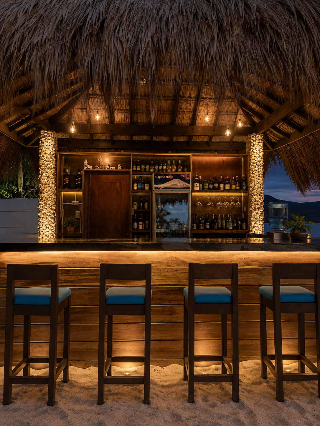 Tropical outdoor dining at Andreas White House Beach Resort